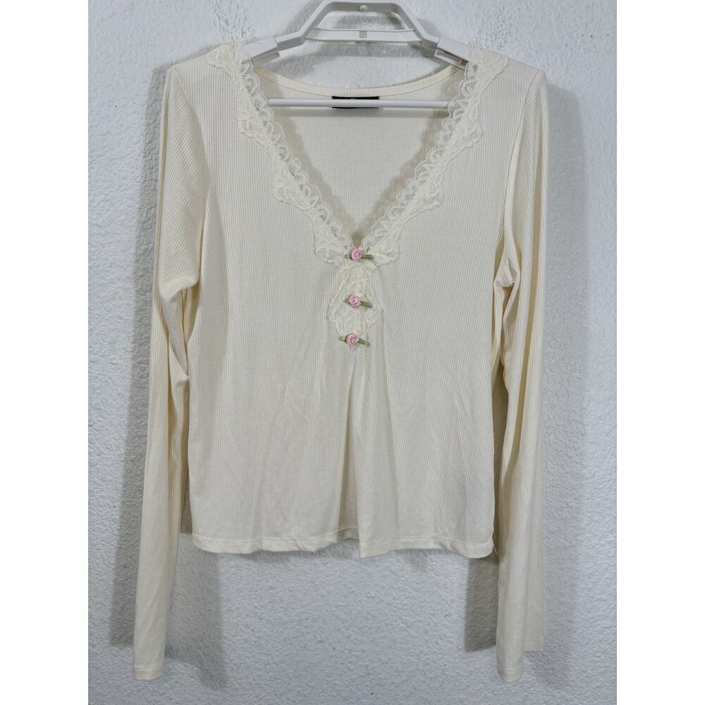 Self Esteem Top Womens Size M Ivory Long Sleeve Y2K Whimsical Coquette Romantic